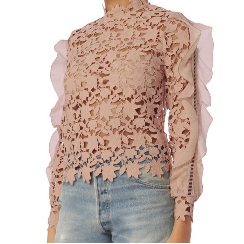 Self-Portrait Lace Pattern Mock Neck Blouse Size:US2, UK6